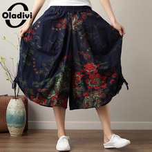 Oladivi Oversized Wide Leg Pants Summer Women Cotton Linen Fashion Print Casual Pant Loose Capris Big Size Trousers L XL XXL 5XL 2024 - buy cheap