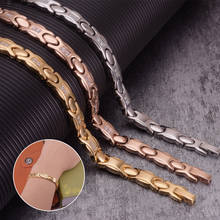 Pulseira magnética feminina, bracelete de cristal energético de aço inoxidável com pingentes de ouro rosa, pulseira de aço inoxidável para presente 2024 - compre barato