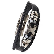 Cool Men Hiphop Leather Wrap Bracelet Fashion Punk Popular Letter Rope Bangle Bracelets Jewelry 2024 - buy cheap