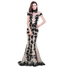 2020 Fashion Mermaid Evening Dresses High Collar Capped Sleeves Lace Appliques Prom Gowns Custom Made Sweep Train Party Dress 2024 - buy cheap