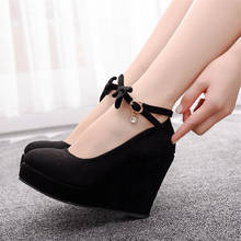 Bow Classic Pumps Platform Wedge Chunky Heel Shoes for Women High Heels Big Size Platform Mary Jane Shoes Woman Black Red Heels 2024 - buy cheap