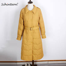 Schinteon jaqueta corta-vento de inverno feminina casaco longo casual folgado com pato branco 2024 - compre barato
