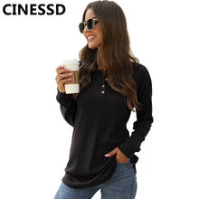 CINESSD Women Casual Tshirt Black V Neck Long Sleeve Button Solid Loose Tops Office Lady Gray Pullover Soft Slim Tunic Tee Shirt 2024 - buy cheap