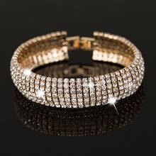 Pulseira feminina estilo clássico, bracelete de cristal com strass, joia de mão 2024 - compre barato