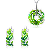 OGULEE 100% 925 Sterling Silver Green Jewerly Sets Aquatic Plants  Handmade Enamel Earrings Necklace for Women Fine Jewelry 2024 - buy cheap