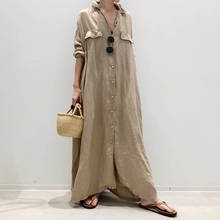 Платье женское длинное однобортное, модная Однотонная рубашка с лацканами, универсальная Свободная Повседневная в японском стиле, новинка 2021 2024 - купить недорого