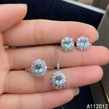 KJJEAXCMY fine jewelry natural Aquamarine 925 sterling silver popular girl new pendant ring earrings set support test with box 2024 - buy cheap
