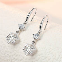 Pendientes de plata esterlina 925 para niña, accesorio de princesa, aretes de gota de cubo de cristal, joyería femenina de alta calidad 2024 - compra barato