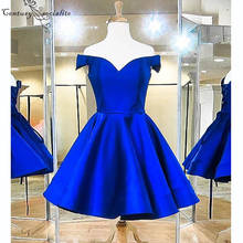 Royal Blue Satin Short Homecoming Dresses Off The Shoulder Lace Up Back Simple Graduation Party Gowns Prom Dress Cheap 2024 - buy cheap