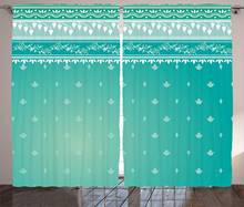 Teal Window Curtains Pattern Traditional Clothing Layout Design Style Classic Illustration Living Room Bedroom Decor Curtain 2024 - buy cheap