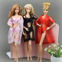 Lingerie sexy de renda pijama conjunto de roupas para boneca barbie roupas de casaco longo vestido sutiã cuecas roupas íntimas 11.5 "bjd acessórios de bonecas 2024 - compre barato