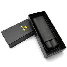 COHIBA-estuche de cuero genuino para cigarros, caja de viaje para cigarros con 2 tubos, color negro, con caja de regalo, recién llegado 2024 - compra barato