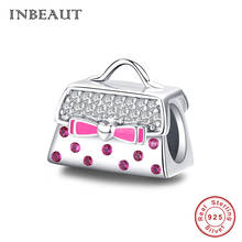INBEAUT Original Goddess Handbag Beads fit Brand  Bracelet 925 Sterling Silver Cute Pink Bowknot Bag Beads Pendant diy Jewelry 2024 - buy cheap