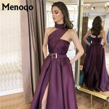 Vestido de noche Formal con cuello Halter para mujer, vestido de fiesta de satén con abertura, formato elegante, novedad 2024 - compra barato