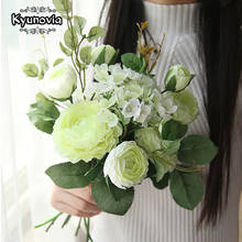 Kyunovia-Flor para ramo de boda, ramo de novia de seda, peonía, decoración de boda rosa, damas de honor, ramo de flores artificiales D36 2024 - compra barato
