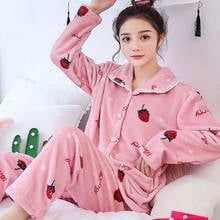 Pijamas de lana en Coral para mujer, conjunto de ropa de dormir de fresas bonitas, cálido para otoño e invierno, XKR01 2024 - compra barato