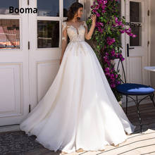 Booma-vestidos de novia de talla grande, apliques de encaje con tul, vestido de novia de playa bohemio con ilusión, manga larga, 2020 2024 - compra barato