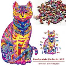 Wooden Puzzle For Adults Children DIY Wooden Puzzles Cat Animal Shaped The best Christmas Gift Wooden Jigsaw Puzzle 2024 - buy cheap