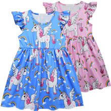 2020 Girls Summer Clothes Unicorn Pattern Dresses Kids Christmas Party Dress Princess Short Sleeve Clothing Vestidos 2024 - buy cheap