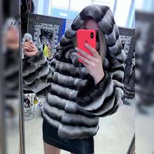 60cm Real Hooded Chinchilla Fur Coat/Mens Chinchilla Coat/ Lynx fur/Chinchilla Rex Totoro Chinchilla Grey Customized 2024 - buy cheap