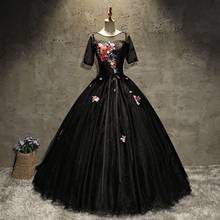 Vestidos de Quinceañera de media manga a la moda, vestido elegante de cuello redondo con bordado de cuentas, largo, para baile de graduación, color negro 2024 - compra barato