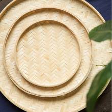 Hand Woven Bamboo Sieve Hand-painted Bamboo Raft Round Dustpan Fruit Bread Household Decor Ornaments  2024 - buy cheap