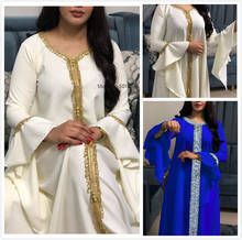 Jalabiya Kaftan Dress For Women Dubai Turkey Golden Ribbon Embroidery Loose Muslim Arabic Islamic Clothing White 2021 2024 - buy cheap