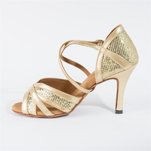 Evkoodance-zapatos de baile latino para mujer, calzado de salón con purpurina dorada, zapatos profesionales de Salsa latina, 5-10CM 2024 - compra barato