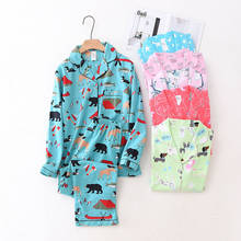 2021 Spring Autumn Women Casual Cartoon Pajama sets Female Soft 100% Cotton Sleepwear suit Women Turn-down collar shirt & Pants 2024 - buy cheap