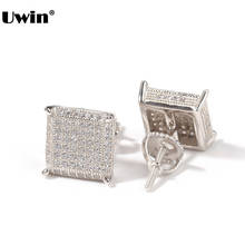 Uwin Hip Hop Earrings Gold/Silver Color Iced Out Micro Pave CZ Stone Square Earring Lab D Stud Earring With Screw Back 2024 - buy cheap