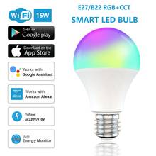 15W WiFi Smart Light Bulb B22 E27 LED RGB+CCT Lamp Work With Alexa/Google Home AC110/220V White Dimmable Timer Function LED Bulb 2024 - buy cheap