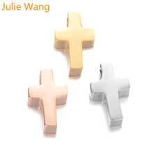 Julie Wang 5PCS Polish Cross Shape Beads Stainless Steel Crucifix Bead Bracelet Necklace Jewelry Making Accessory 2024 - buy cheap