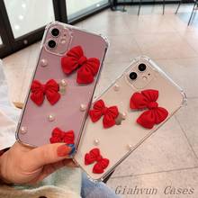 3D ins Pearl Red Bowknot Soft Anti-fall Case For iphone 12 Pro Max MiNi 11 pro max X XS XR 6 6S 7 8 Plus SE 2020 Phone Cover 2024 - buy cheap