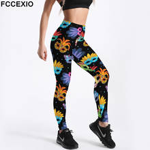 Женские легинсы FCCEXIO с высокой талией, легинсы для фитнеса, забавные разноцветные легинсы с принтом маски, женские брюки, легинсы для тренировок, облегающие брюки 2024 - купить недорого
