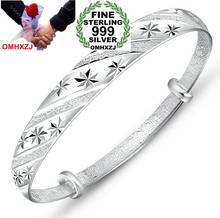 OMHXZJ Wholesale fashion frosted luck meteor woman kpop star Fine 999 Sterling Silver adjustable bracelet Bangles gift SZ19 2024 - buy cheap