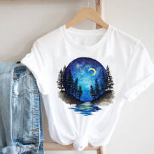 Женская Повседневная футболка с мультяшным принтом Луны звезды ночи, кавайная модная одежда 90-х годов, футболка с принтом, женские футболки, топы, футболка с графическим принтом 2024 - купить недорого