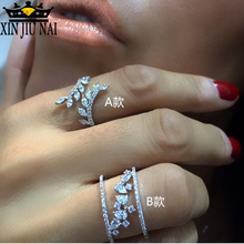 Anel de strass ajustável, brilhante, formato de pera, joia de prata para mulheres, anéis de cristal 2024 - compre barato