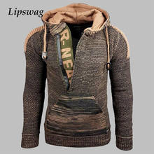 Fashion Patchwork Zipper Knitted Sweaters Men Winter Thick Warm Long Sleeve Hooded Jumper Mens Casual Hoodie Pullover Streetwear 2024 - buy cheap