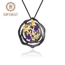 GEM'S BALLET Natural Amethyst Pendant Necklace for Women Black and 18k Gold Over 925 Sterling Silver Handmade Butterfly Flower 2024 - buy cheap