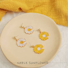 2020 Korean Style Fashion Spring Summer Yellow White Enamel Chrysanthemum Flower Dangle Earrings For Women Girls Cute Jewelry 2024 - купить недорого