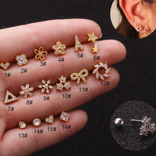 1PC Crystal Zircon Triangle Heart Flower Star Cz Helix Cartilage Conch Rook Tragus Daith Stud Earring Ear Piercing Jewelry 2024 - buy cheap