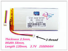 Batería de polímero de litio de 3 hilos, 3558120, 3,7 V, 3500mah, con placa de protección para tableta PDA, productos digitales 2024 - compra barato