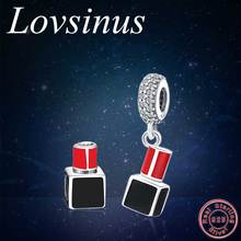 Solid 925 Sterling Silver Women Lipstick Charm Pendants Fit Original European Charms Red CZ Beads Jewelry Making Berloque 2024 - buy cheap