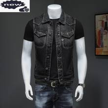 Colete jeans para motociclista masculino, colete preto sem mangas para trabalho, estilo vintage com muitos bolsos 2024 - compre barato