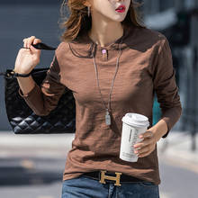 Korean 2019 Autumn Winter Loose Bamboo Cotton T Shirt Women Tops Casual Long Sleeve Button Basic T-Shirt Female Tee Tops 2024 - buy cheap