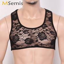 Lencería transparente de encaje Floral para hombres, Mini chaleco elástico, Tops eróticos, picardías transparente, Top corto, camisón Gay 2024 - compra barato