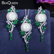 BeaQueen-Conjunto de collar y pendientes para mujer, conjunto de joyería de circonia cúbica verde Marquesa, Micro pavé, piedras de circonia cúbica, Perla grande, largo, JS223 2024 - compra barato
