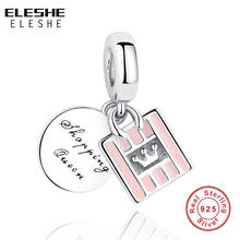 ELESHE-Colgante con forma de corona para mujer, dije de reina de las compras, compatible con pulseras, cuentas de plata de ley 925 con grabado de letras para fabricación de joyas 2024 - compra barato