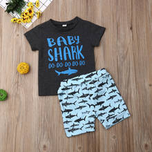 Camisetas de manga corta con letras para niños pequeños, conjunto de ropa de tiburón, 2 uds., 2019 2024 - compra barato