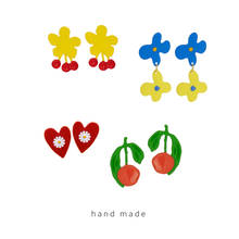 Korean Style Ins Original Design Funny Fruit Cherry Earrings Lovely Daisy Ear Clips Oil Paint Red Heart Flower Clip on Earrings 2024 - buy cheap